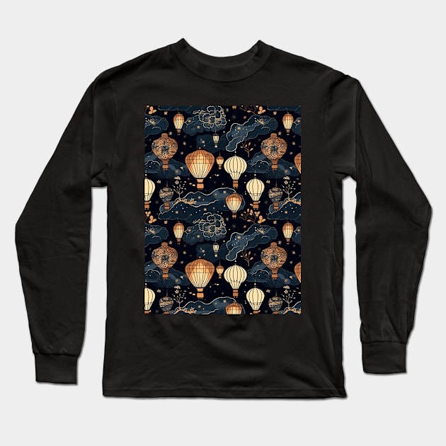 Enchanting Hanging Lanterns - Mystical Night Sky Design Long Sleeve T-Shirt by RisingSunCreations